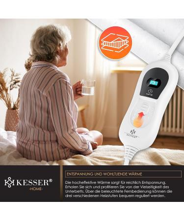 Kesser 150x80cm Heat Under Bed Blanket with Remote Control | Soft Fleece Heating Pad | 3 Temperature Levels | Auto Switch-Off | Ideal for Mattress Heating - White Pattern - Buy Online on GoSupps.com