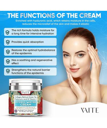 VAITE Hyaluronic Acid Moisturizer Cream for Dry Skin - Facial Care for Men and Women - Hydrating Booster with Collagen, Retinol, and Green Tea - Vita-Infused Daily Skincare - Buy Online on GoSupps.com
