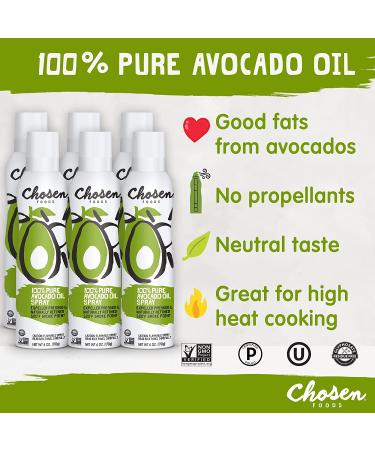 Chosen Foods Avocado Oil Spray - 100% Pure, Keto & Paleo Friendly, Kosher, Ideal for Baking, High-Heat Cooking & Frying - 6 oz (Pack of 6) - Buy Online on GoSupps.com