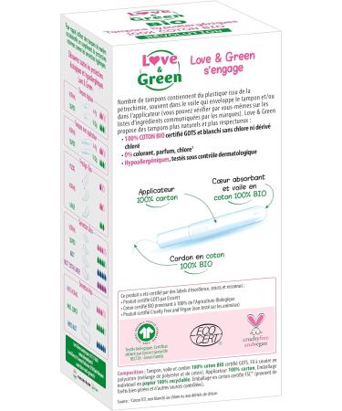 Buy Love & Green Organic Hypoallergenic Tampons with Applicator - 16 Pieces Normal Size | Eco-Friendly & Safe for Sensitive Skin - Buy Online on GoSupps.com