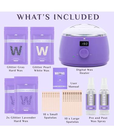 Waxxcity Waxing Kit for Women Men - 14oz Hard Wax Beads - Digital Home Wax Kit for Sensitive Skin - Brazilian Bikini Eyebrow Armpit Hard Hot Wax Pot - Purple - Buy Online on GoSupps.com