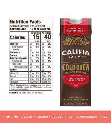 Califia Farms Pure Black Medium Roast Cold Brew Coffee - 32 Oz (Pack of 6) | Plant-Based, Vegan, Gluten-Free, Non-GMO, Sugar-Free - Buy Online on GoSupps.com