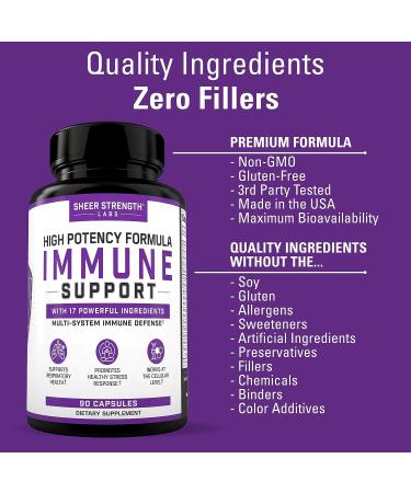 Sheer Strength 17-in-1 Daily Immune Support Supplement - 90 Capsules | Vitamin C, Elderberry, Zinc, Ginger & More | High Potency for Adults | Multivitamin for Men & Women - Buy Online on GoSupps.com