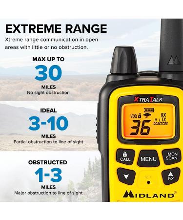 Midland LXT630VP3 36-Channel FRS Two-Way Radio Pair Pack - Up to 30-Mile Range Walkie Talkie with 121 Privacy Codes, NOAA Weather Scan & Alert - Yellow/Black - Buy Online on GoSupps.com
