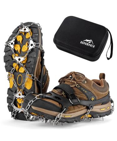 RUPUMPACK 23 Crampons Ice Traction: Snow Grips for Boots Shoes Men Women Kids - Stainless Steel Cleats Anti Slip Safe Protect for Hiking Walking Fishing Jogging Running Black X-Large