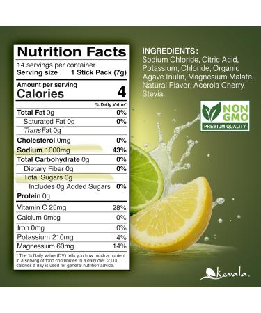 Kevala Electrolyte Powder Zero Sugar Hydration Packets with Prebiotic Agave Inulin, Lemon Lime, 14 Count - Buy Online on GoSupps.com