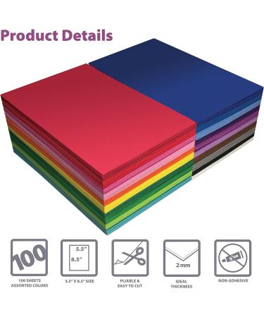 100 Pack EVA Foam Sheets 5.5 x 8.5 Inch Assorted Colors - 2mm Thick for Arts and Crafts | Better Office Products - Buy Online on GoSupps.com