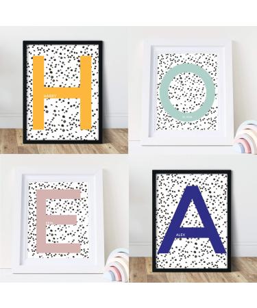 Little Angels Jamboree Personalised Initial Name Print Scandi Style Polka Dot Nursery Wall Art Kids Room Print A4*** NO FRAMES INCLUDED ***