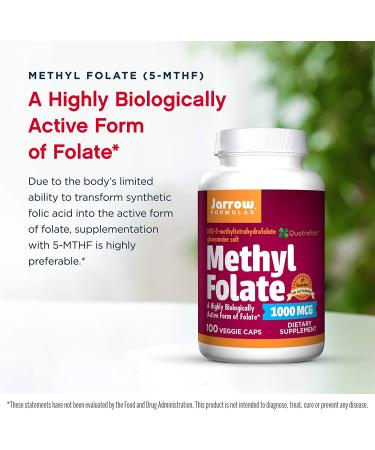 Jarrow Formulas Methyl Folate 1000 mcg - 100 Veggie Caps | Enhanced Absorption for Optimal Health - Buy Online on GoSupps.com