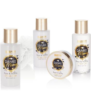 Brubaker Cosmetics - Thanks Mama 5-Part Shower & Swimming Set | Rose Vanilla Fragrance | Luxe Mother's Gift Set with Peeling Sponge & Loop | Black White & Gold Packaging - Buy Online on GoSupps.com
