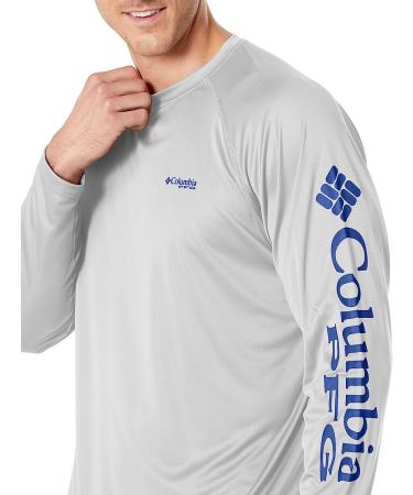 Columbia Men's Terminal Tackle Long Sleeve Shirt - Cool Grey/Vivid Blue - Large - Buy Online on GoSupps.com