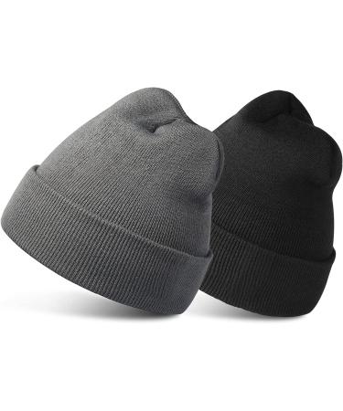 RUN BRAIN GO Beanie Winter Hats - Men & Women Knitted Cap (4 Pack/2 Pack) - Black & Light Gray - Buy Online on GoSupps.com