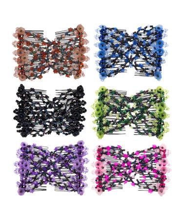FXBLING 6Pcs Magic Easy Combs for Women Hair Bun Maker Accessories  Elastic Beaded Double Hair Clips Combs for Hair Styling or Hair Decoration