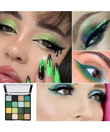 Highly Pigmented Green Glitter Eyeshadow Palette - 16 Colors | Long Lasting & Waterproof Eye Makeup Palette by WENJLYJ - Buy Online on GoSupps.com