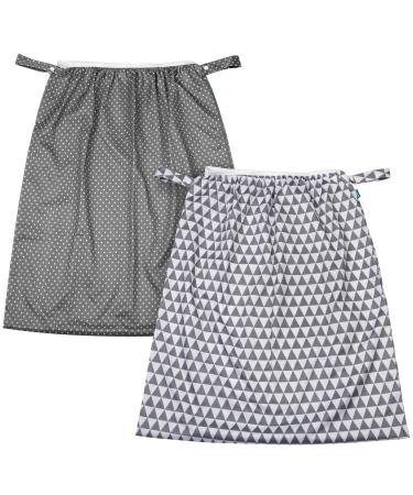Teamoy Reusable Pail Liner for Cloth Diaper/Dirty Diapers Wet Bag (Pack of 2), Gray Triangle+Gray Dots 2 Count (Pack of 1) Gray Triangle+Gray Dots