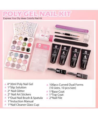Clara Colors Poly Gel Nail Kit 4 Colors 15ml Clear White Jelly Nude Pink Builder Poly Extension Gel Nail Kit with Slip Solution Base Top Coat Gel and Nail Art Tools Polygel Nail Kit Starter Kit DIY Christmas Gifts - Buy Online on GoSupps.com