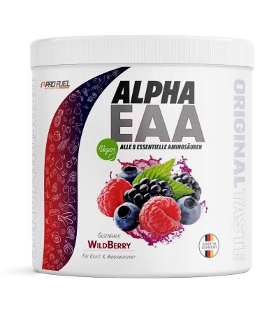 Alpha Eaa Pulver 462g Wild Berry - Incredibly delicious EAA drink powder all 8 essential amino acids vegan Eaas amino acids/amino workout drink optimal value made in germany wild berry 462 g (1 Pack)