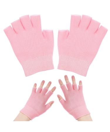 Heallily Moisturizing Gloves 1 Pair of Moisturizing Gel Gloves Fingerless Moisture Gloves Gel Therapy Glove for Dry Cracked Hands Treatment for Women Girls (Pink)