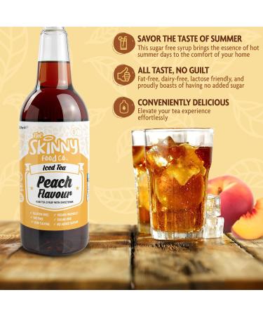 Skinny Food Co Peach Iced Tea Syrup 1L - No Added Sugar - For Cocktail Coffee Tea Mocktail Dessert Syrup - Keto & Gluten-Free - Vegan Peach Syrup - Low Calorie & Sugar Free Syrup - Buy Online on GoSupps.com