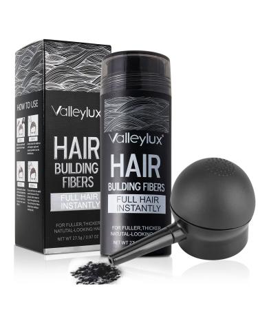 Hair Building Fibers for Thinning Hair with Spray Applicator Pump Nozzle - Natural & Undetectable, Instantly Thicker Fuller Hair Conceals Hair Loss 30 Sec, 4 Shades for Men & Women - 27.5g (Black)