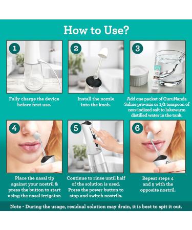 GuruNanda Nasal Saline Irrigator - Portable Cordless 300ml | 3 Modes for Sinus Relief | Rechargeable with 2 Tips - Buy Online on GoSupps.com