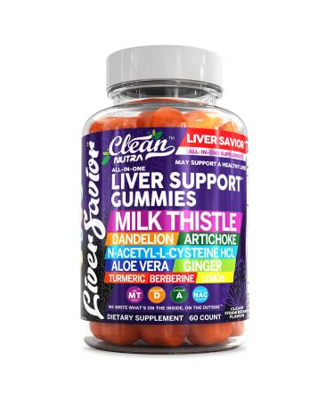 Clean Nutra Liver Cleanse Detox & Repair Gummies | Milk Thistle Gummy Liver Support Vitamins | Dandelion Artichoke Aloe Vera Ginger Berberine Lemon N-Acetyl-L-Cysteine Turmeric Supplement HCL 1
