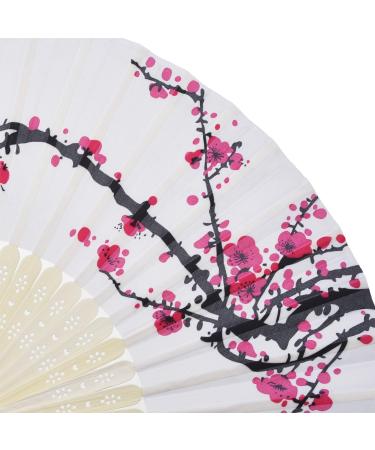 2-Piece Folding Bamboo Hand Fans with Tassel - White Cherry - Perfect for Gifts & Wall Decoration | Traditional Women's Handheld Fans - Buy Online on GoSupps.com