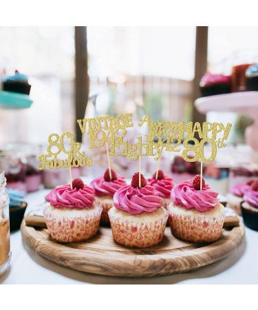 Gold Glitter 80th Birthday Cupcake Toppers - Vintage 1942 | Awesome Since 1942 | Hello 80 | Seventy & Fabulous Cake Decorations - Buy Online on GoSupps.com
