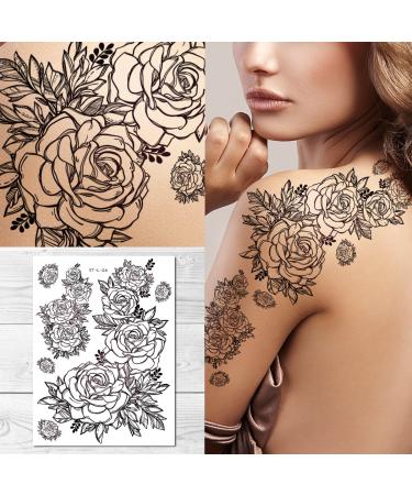 Hand Drawn Black Roses Temporary Tattoos | Supperb Flower Designs - Buy Online on GoSupps.com