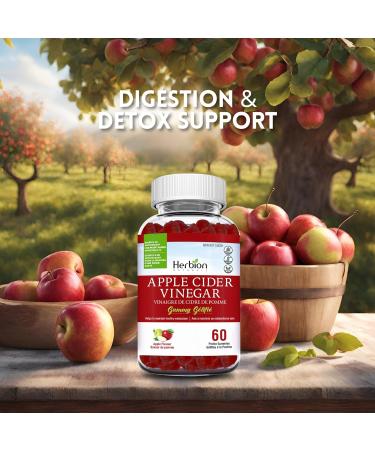 Herbion Naturals Apple Cider Vinegar Gummies with Folic Acid Pomegranate Beetroot & Vitamin B12 - 60 Pectin Gummies for Good Health & Metabolism - Apple Flavor - Buy Online on GoSupps.com