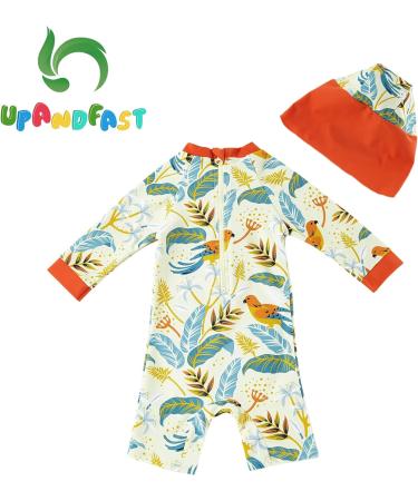 UPF 50+ Baby Boy Swimwear Set with Sun Hat | Infant One Piece Zip Swimsuit | Toddler Bathing Suit 6-9 Months | Sun Protection Bird Design - Buy Online on GoSupps.com