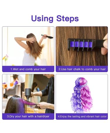 MSDADA Hair Chalk Comb for Kids - Washable Temporary Hair Color Dye - Girls Gifts for Christmas & Halloween - 5 Pink + 5 Purple - Buy Online on GoSupps.com