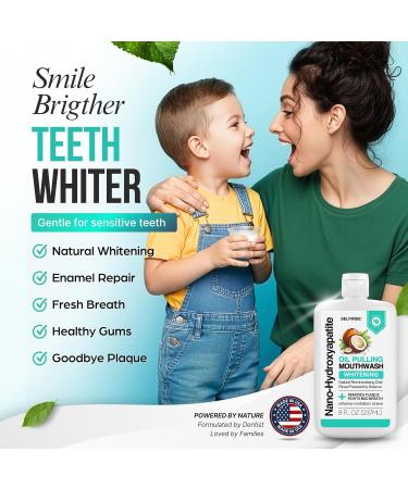 Nano-Hydroxyapatite Oil Pulling Whitening Mouthwash for Teeth and Gums Natural & Organic Whitens Teeth Strengthens Enamel Fights Bad Breath & Plaque Smooth & Non-Greasy for Adults & Kids 8oz Coconut Mint + Nano-Hydr  - Buy Online on GoSupps.com