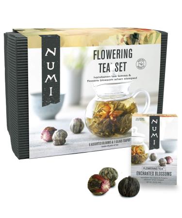 Numi Organic Tea Flowering Tea Gift Set, 6 Tea Blossoms with 16 Ounce Glass Teapot (Packaging May Vary)