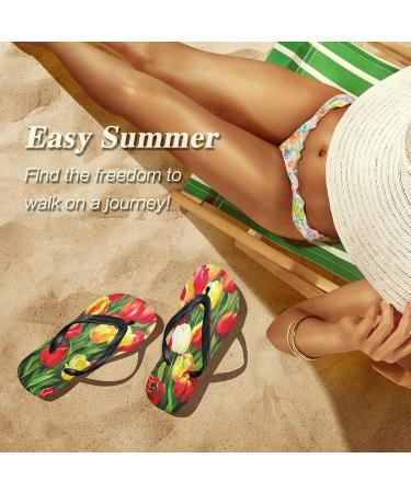 Mnsruu Floral Tulip Flip Flops for Home Hotel Spa & Travel Large Size for Women & Men - Buy Online on GoSupps.com
