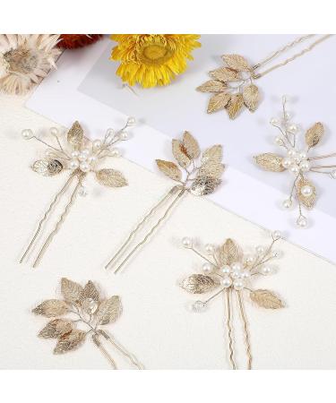 Telooco 6 Pieces Bridal Hair Pins Gold Flower Pearl Hair Pins Wedding Hair Accessories Suitable for Bride Bridesmaids Prom Party (2 Styles) - Buy Online on GoSupps.com