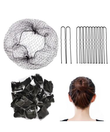 Bun Nets Invisible Hair Bun Nets 50Pcs Black Bun Nets for Ballet Child Edge Mesh Hair Bun Accessories with 50Pcs Bobby Bun Pins for Dancers Catering Women Child Ballet (Storage Box) Black (50Pcs)