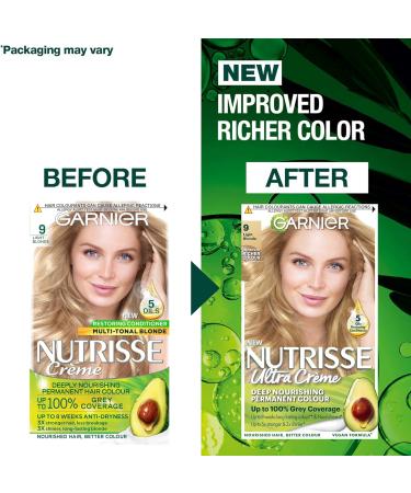 Garnier Nutrisse 9 Light Blonde Permanent Hair Dye - Natural-looking Color for All Hair Types - Buy Online on GoSupps.com