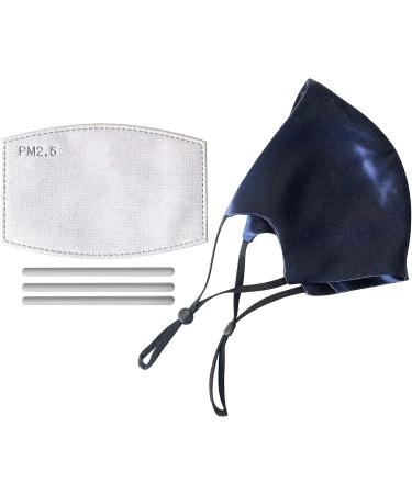 Hugs Living 100% Mulberry Silk Face Mask with Filter Pocket and Adjustable Ear Loops 4 Pieces Nose Wire and 1 Piece Filter are included (Navy Blue) - Buy Online on GoSupps.com
