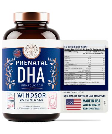 Prenatal Vitamins with DHA and Folic Acid - Fetal Development and Pregnancy Support - High-Potency Prenatal Vitamins For Women DHA and EPA Omega-3s D3 Prenatal DHA Fish Oil - 90 Strawberry Softgels 90 Count (Pack of 1)