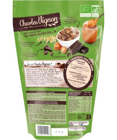 Charles Vignon - Organic Crunchy Chocolate Caramel Hazelnut Muesli - Palm Oil Free High in Fiber - Resealable Bag - Buy Online on GoSupps.com
