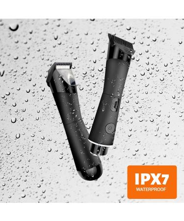 2-in-1 Dual-Sided Electric Pubic Hair Trimmer for Men - IPX7 Waterproof Body Groomer with LED Light and Detachable Ceramic Blade - Buy Online on GoSupps.com
