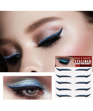 Stick On Glitter Eyeliner Strips | 5 Pairs Glitter Instant -Adhesive Eyeliner Stencil Sticker Eyeliner with Shine Effect Makeup Eyeliner Stickers for Women and Girls Frifer Blue (Five Pairs) - Buy Online on GoSupps.com