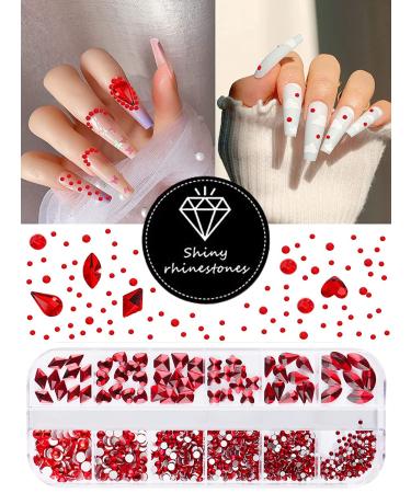 EBANKU Red Nail Rhinestones: Hearts, Butterfly, Round Shaped | Flat Back 3D Diamond Stone Nail Gems with Tweezers - Buy Online on GoSupps.com