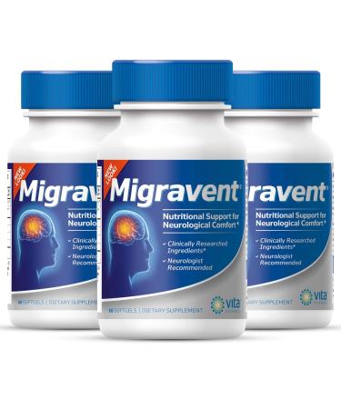 Vita Sciences Migravent Advanced Nutritional Formula with Magnesium CoQ10 Vitamin B2 and PA-Free Butterbur for Neurological and Vascular Support 60 Capsules (Pack of 3)