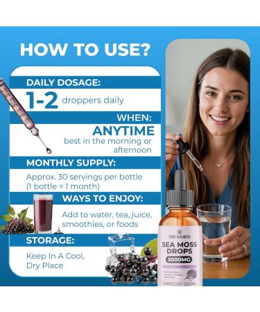 Irish Sea Moss Liquid Drops - with Black Elderberry, Burdock Root & Black Cumin - Liquid Supplement - Elderberry Flavor - 2 Fl Oz (60ml) - Buy Online on GoSupps.com