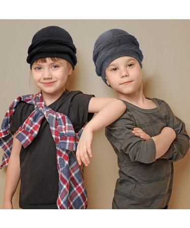 2 Pcs Kids Silk Satin Lined Turban Set - Black/Dark Gray - Ages 6-12 | Pre Tied Twist Head Wrap for Boys and Girls - Buy Online on GoSupps.com