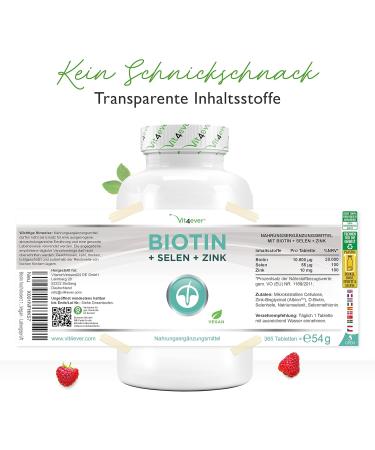 Premium Biotin 10 000 McG + Selenium + Zinc - 365 Vegan Tablets for Skin Hair & Nails - Bioactive Ingredients - International Shipping - Buy Online on GoSupps.com