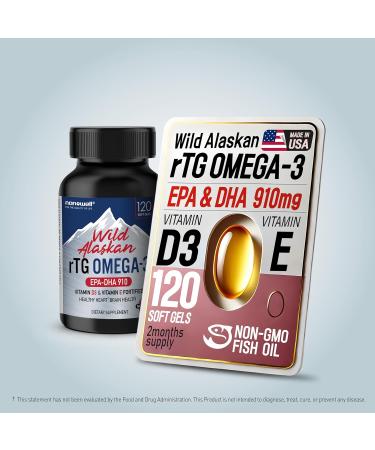 NANOWELL Wild Alaskan rTG Omega-3 Fish Oil 1196mg - EPA DHA Vitamin D3 & E - 120 Softgels 60 Day Supply 120 Count (Pack of 1) - Buy Online on GoSupps.com