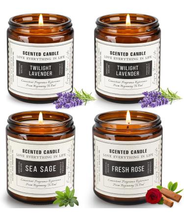 Premium Scented Candles Set - Aromatherapy Soy Wax Candles 50+ Hour Burn Time Black Amber Jar Perfect Gifts for Home Pack of 4 - Buy Online on GoSupps.com